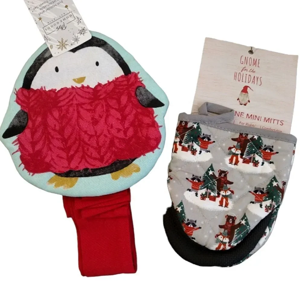 Christmas Themed Pot Holder Towel‎ Set & Mini Mitts Kitchen Bundle NWT